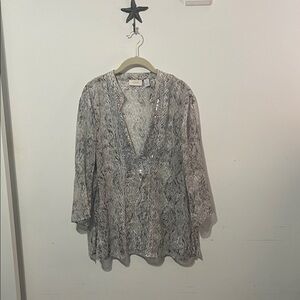 Chico's Silver and Gray Blouse Size 2 / Large Sheer with Embellishments